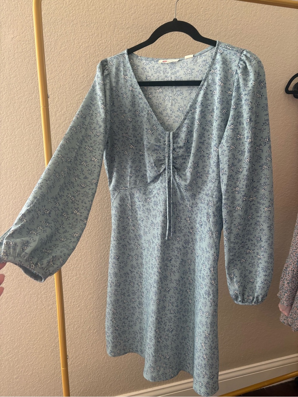 Levi's Light Blue Floral Tie-Front Long Sleeve Mini Dress